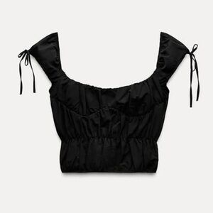 NWT Zara Black Ruched Crop Top Sleeve